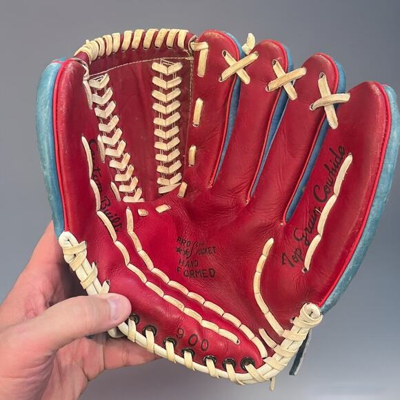 VTG B-Line B Line Baseball Glove Red White Blue Leather Custom Built 900 Taiwan - Picture 6 of 12